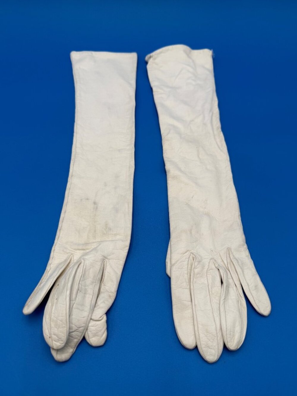Vintage White Opera Length Leather Gloves 18" Made in France
